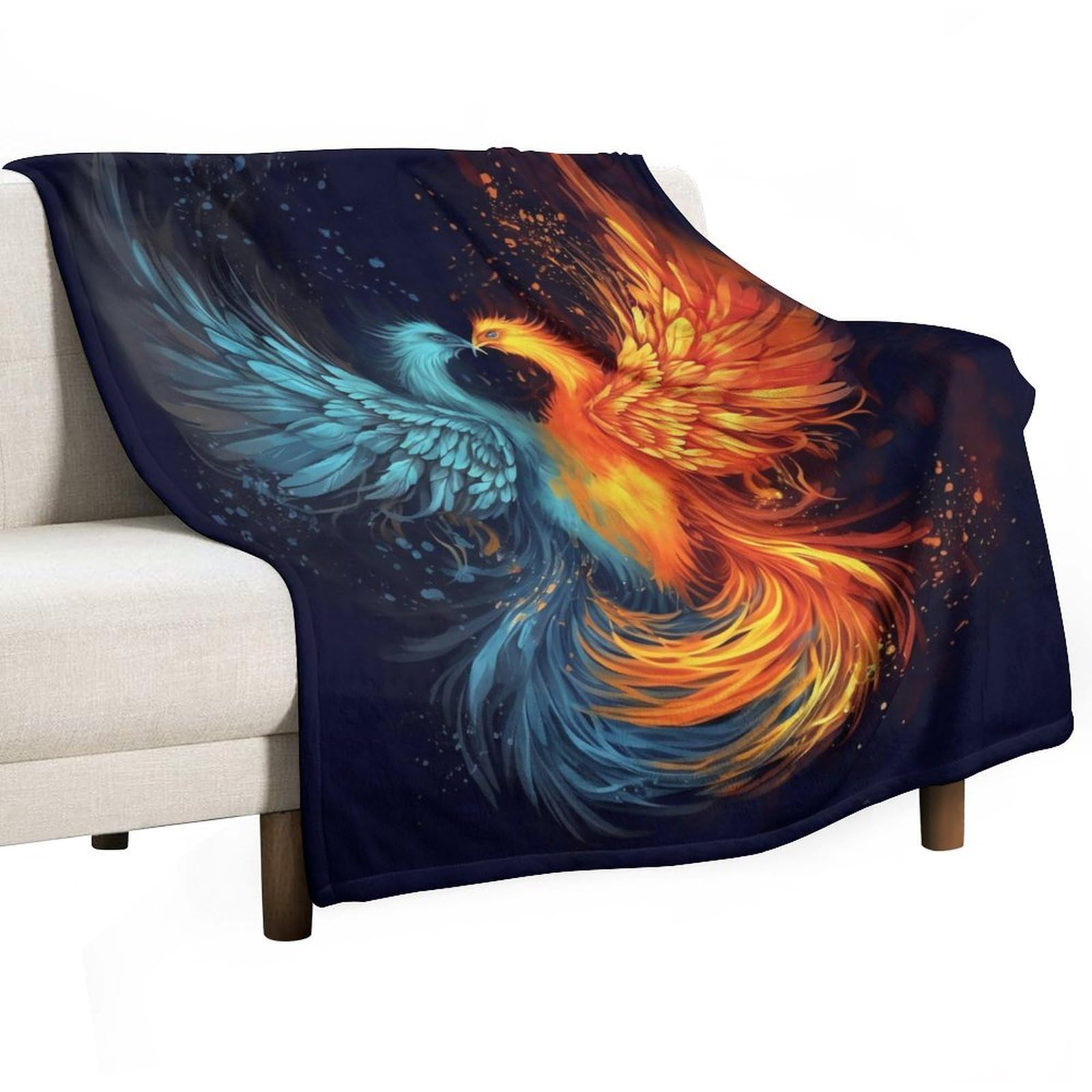 Couverture en flanelle phénix feu et eau 127x152 cm pour canapé