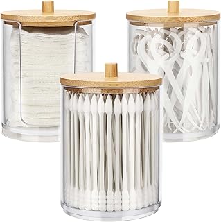 Miiepls 3-Pack Cotton Buds Containers, Makeup Organiser Set, Cotton Pad Dispenser, Storage Boxes with Lids, Acrylic, Transparent