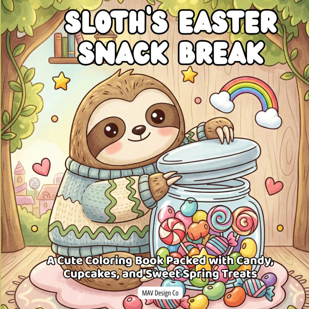 Sloth's Easter Snack Break A Cute Coloring Book Packed with Candy, Cupcakes, and Sweet Spring Treats: Bold & Easy 8.5x8.5 Coloring Pages Featuring ... Eggs, Sweet Treats, and Cozy Easter Fun