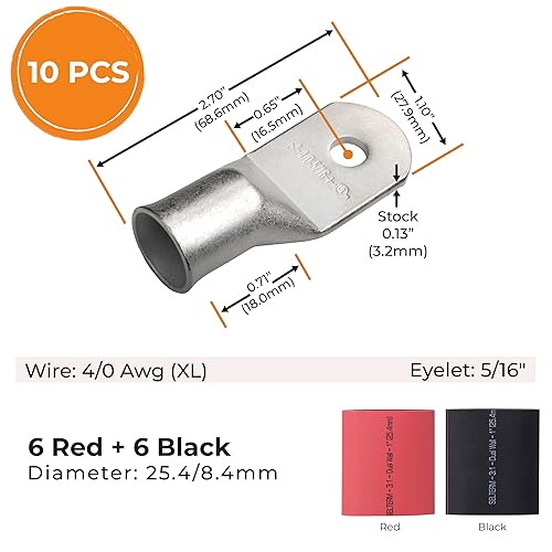 Miniatura 353 de SELTERM - Terminal en anillo de grado marino UL 2/0 AWG 3/8 pulgadas (25 uds) para batería, terminal tubular de cable eléctrico, conector calibre