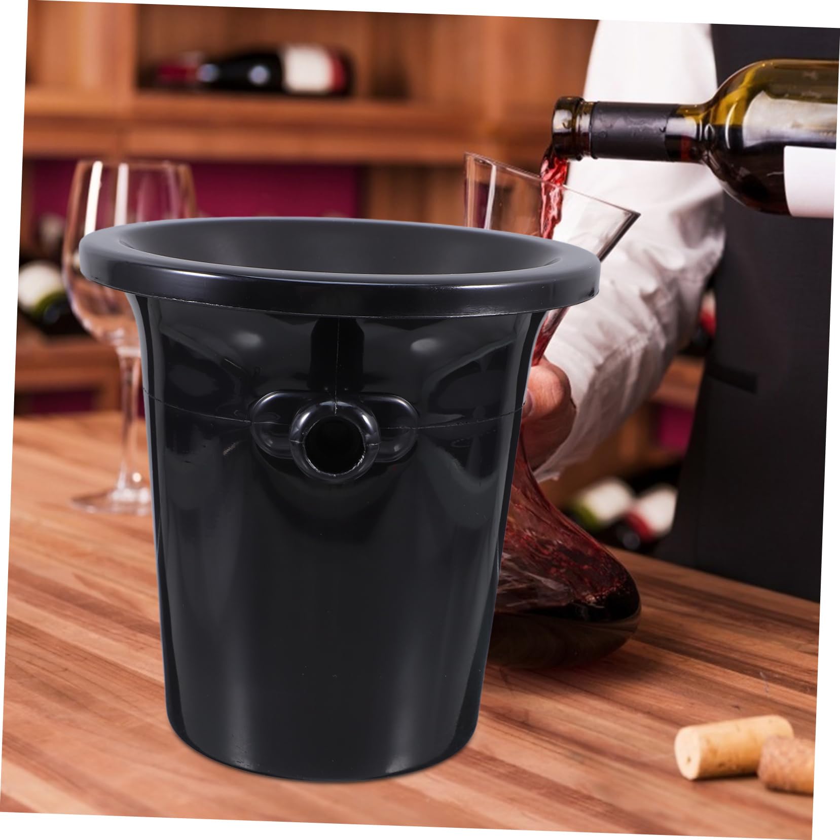 Mipcase Set de 4 Escupideras para Cata de Vinos y Cubos de Hielo Redondos de Plástico Negro Asas Dobles para Evitar Salpicaduras y Guiar el Vino en Bares y Tiendas Especializadas