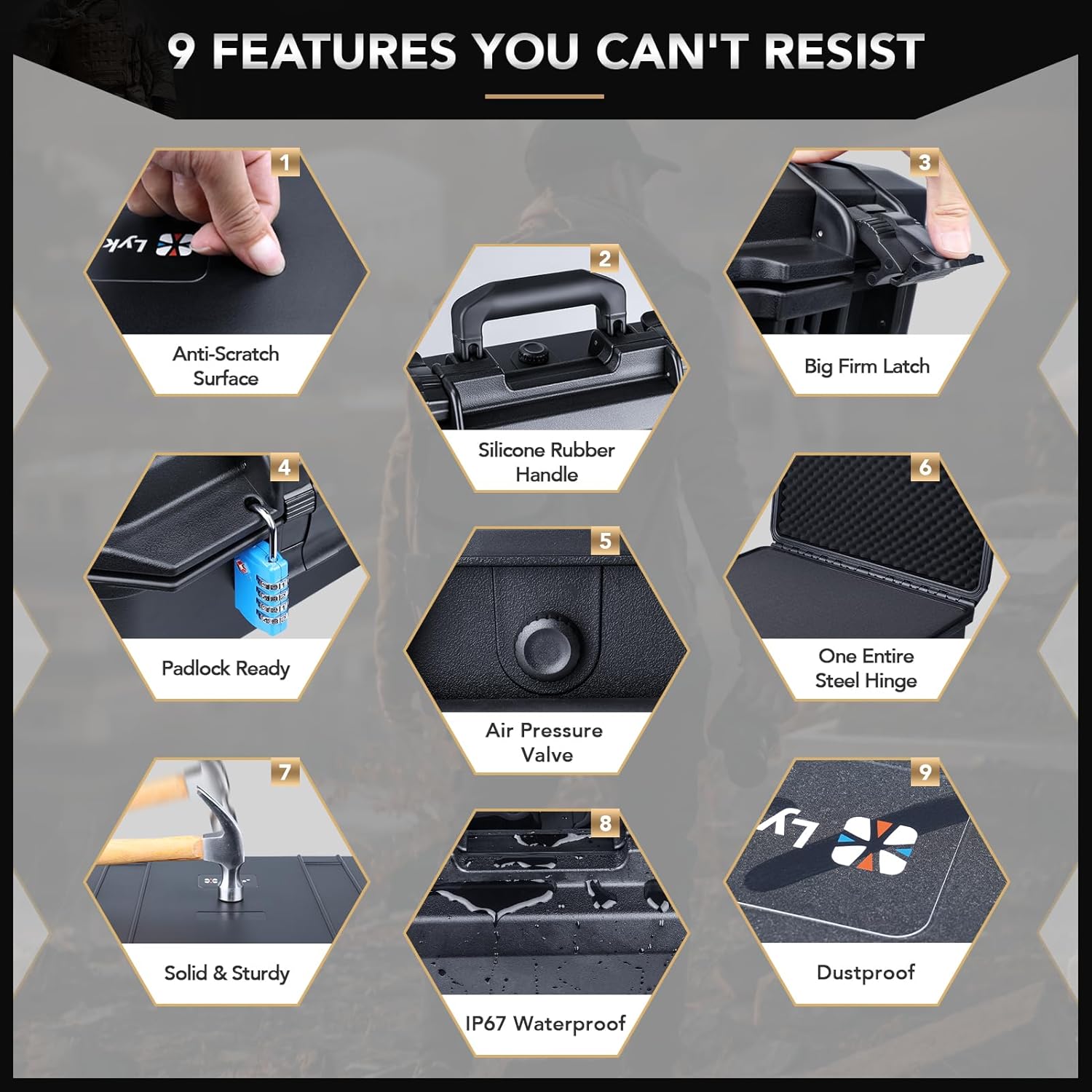 Lykus HC-4110 Waterproof Hard Case with Foam, Interior Size 16.1x14.2x5.1 inch, Suitable for laptop, camera, game console, electronics, and more - Image 5