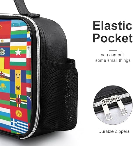 Miniatura 4 de Bolsa de almuerzo con bandera mundial, reutilizable, aislada, desmontable, de cuero, con asa para preparación de comidas, soporte para picnic y