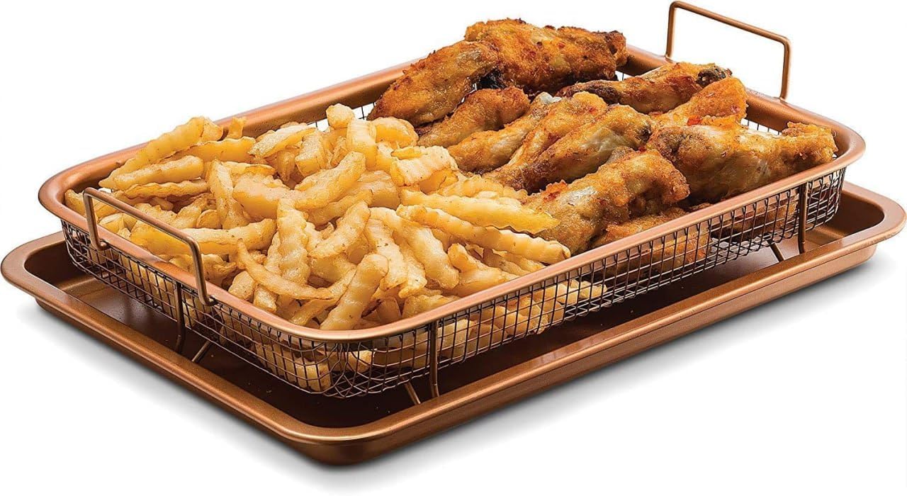 Air Fryer Crisper Basket, Premium Stainless Steel Basket for Evenly Crispy Results,Kitchen Deep-Fried Food Drain Basin Tray,A Tray with Non Stick Drainer(Pack of 1)