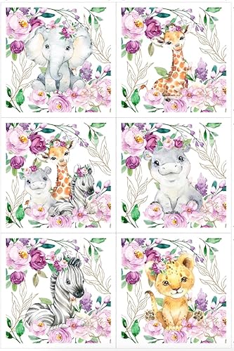 UNIQUE Juego de paneles de tela de flores violetas safari (6 paneles, 12 x 12 pulgadas cada uno), paneles de colcha, paneles de edredón de bebé,