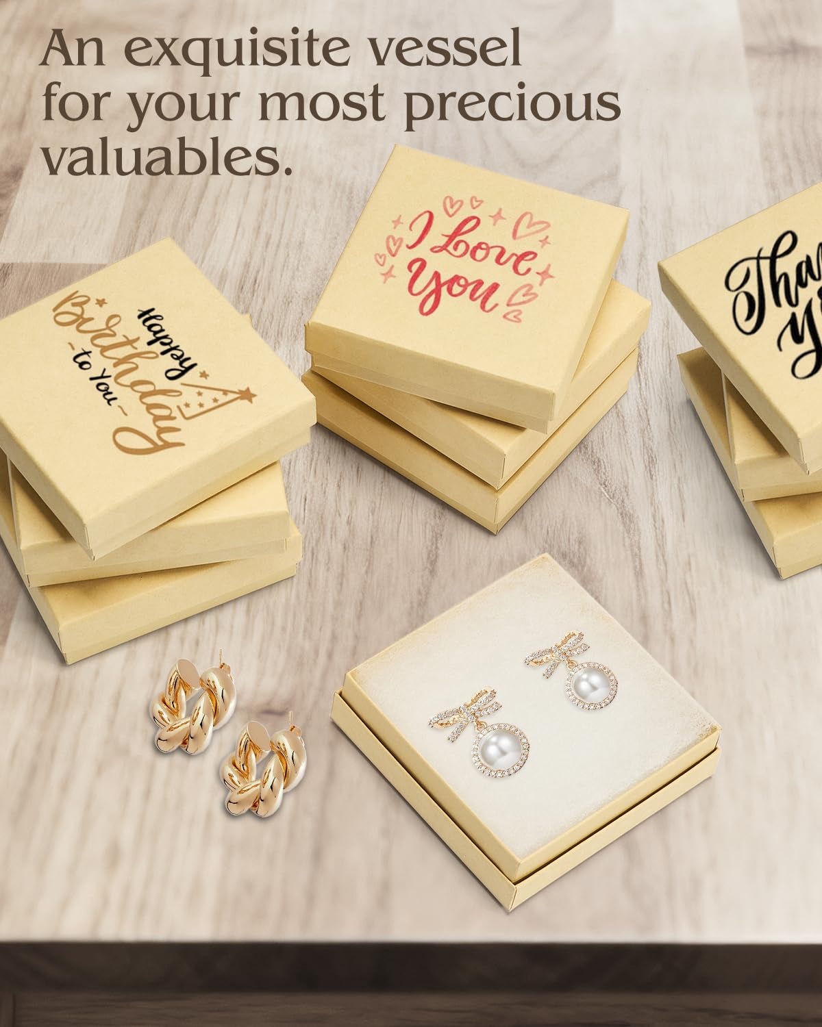 MESHA Jewelry Gift Boxes, 3.5x3.5x1 Inch 20 Pcs Matte Small Gift Box with Lids, Small Cardboard Jewelry Boxes with Cotton Filled and Lids, JewelryBox Bulk for Festive Day Brown - Image 5