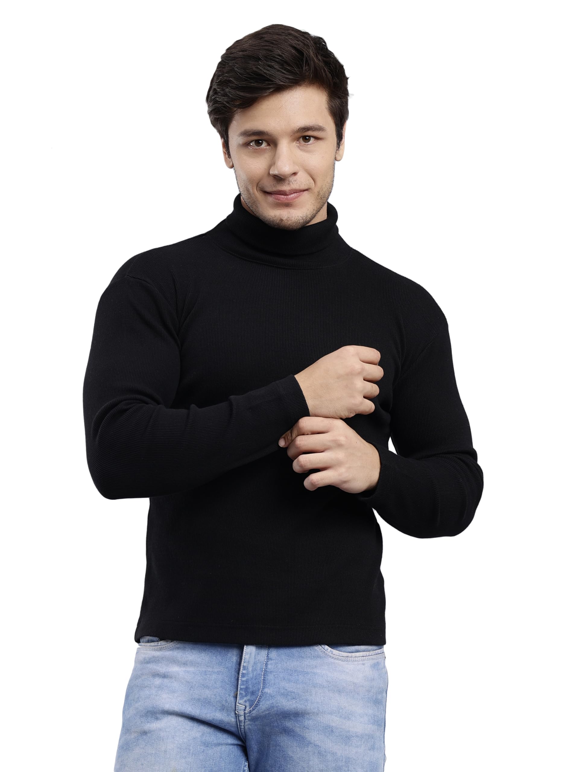 nuevosdamas Mens Solid Black Turtle Neck Rib Sweater | Basic High Neck Sweater | Plain Jumper-picture-37