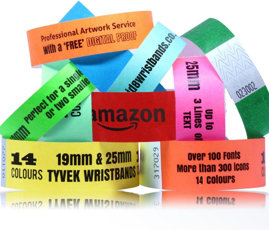 Tyvek Security Wristbands For Party, Events, Festivals: 25mm - 14 Colors - 50/100/250/500/1000 Pack