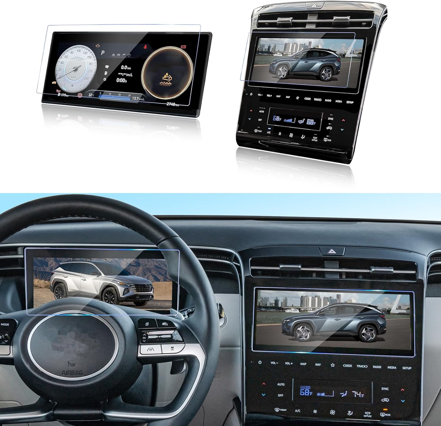 GFJNFG Tucson Screen Protector for (3Pcs) 2026 2025 Hyundai Tucson Screen Protector [9H Tempered Glass]12.3 Inch Navigation + Dashboard + AC Climate Film 2025 2026 Tucson hybrid (SE/SEL/SEL Convenience/XRT/Limited) Accessories(Split-Type)