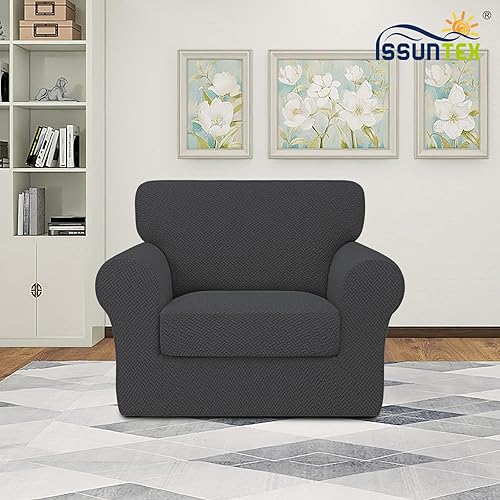 Miniatura 2 de ISSUNTEX 2 fundas gruesas de alta elasticidad para sofá, funda suave para 1 cojín separado, tela jacquard, protector de muebles para perros (silla,