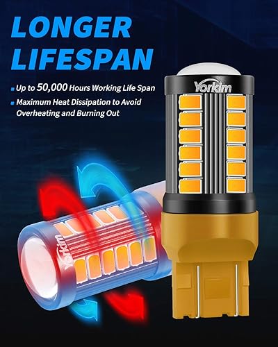 Miniatura 112 de Yorkim Bombilla LED 7440, luces rojas brillantes, bombillas LED T20, 7443 LED, 7441 LED, W21W LED, 7444 bombillas, para luz de marcha atrás/de Rojo