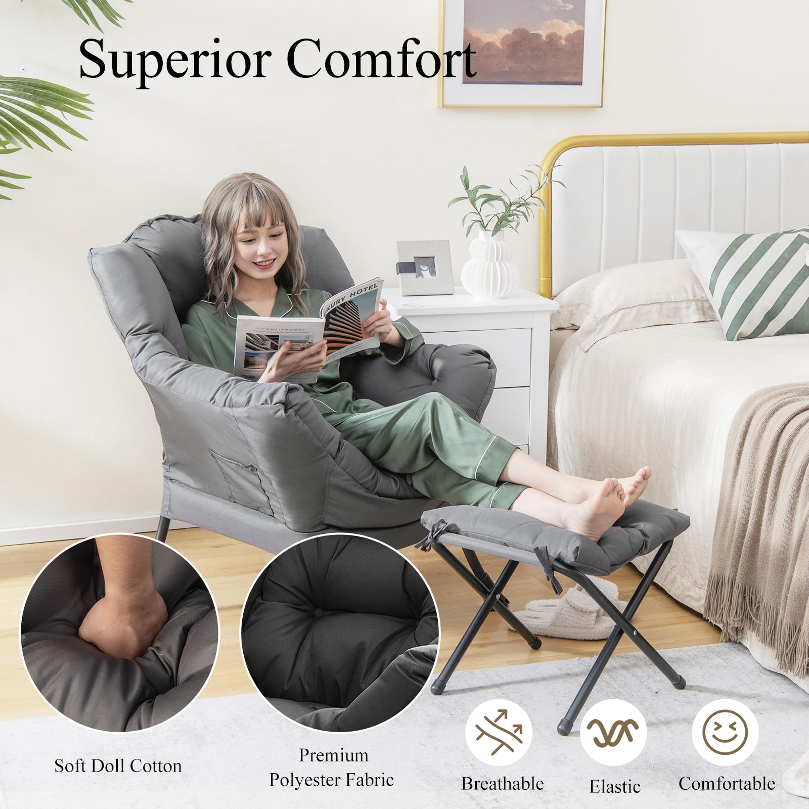 HOMASIS Sillón Relax Reclinable Orejero, Butaca de Salón de Lectura con Bolsillo Lateral para Dormitorio, Oficina, Soporta hasta 150 kg, 81x75x94,5cm