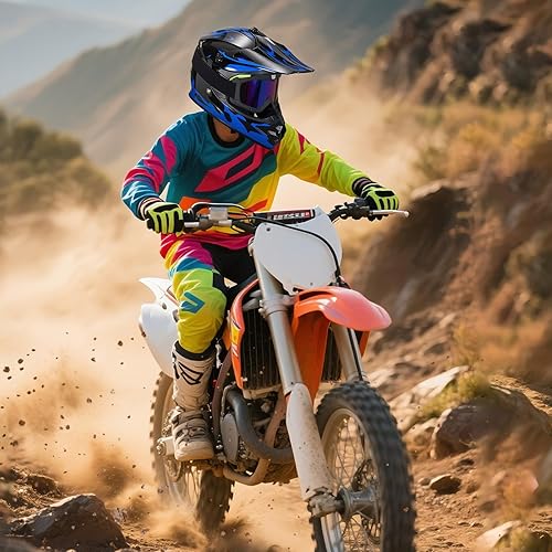 Miniatura 6 de Casco de Bicicleta de Tierra para Jóvenes Niños para Niños y Niñas, F001 Casco de Motocicleta de Cara Completa para Todoterreno ATV Conducción en