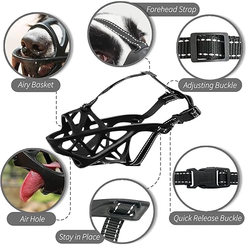 Vista 2 de BARKLESS Bozal para perro, bozal de cesta suave para perros medianos y grandes, labrador dorado, pastor alemán, pastor australiano, protector bucal