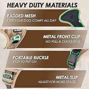 SlowTon No Pull Dog Harness, Heavy Duty No Choke Pet Harness with 2 Leash Clips and Easy Control Vertical Handle, Adjustable Soft Padded Dog Vest for Small, Medium and Large Dogs(Yellow Camo,X-Large)