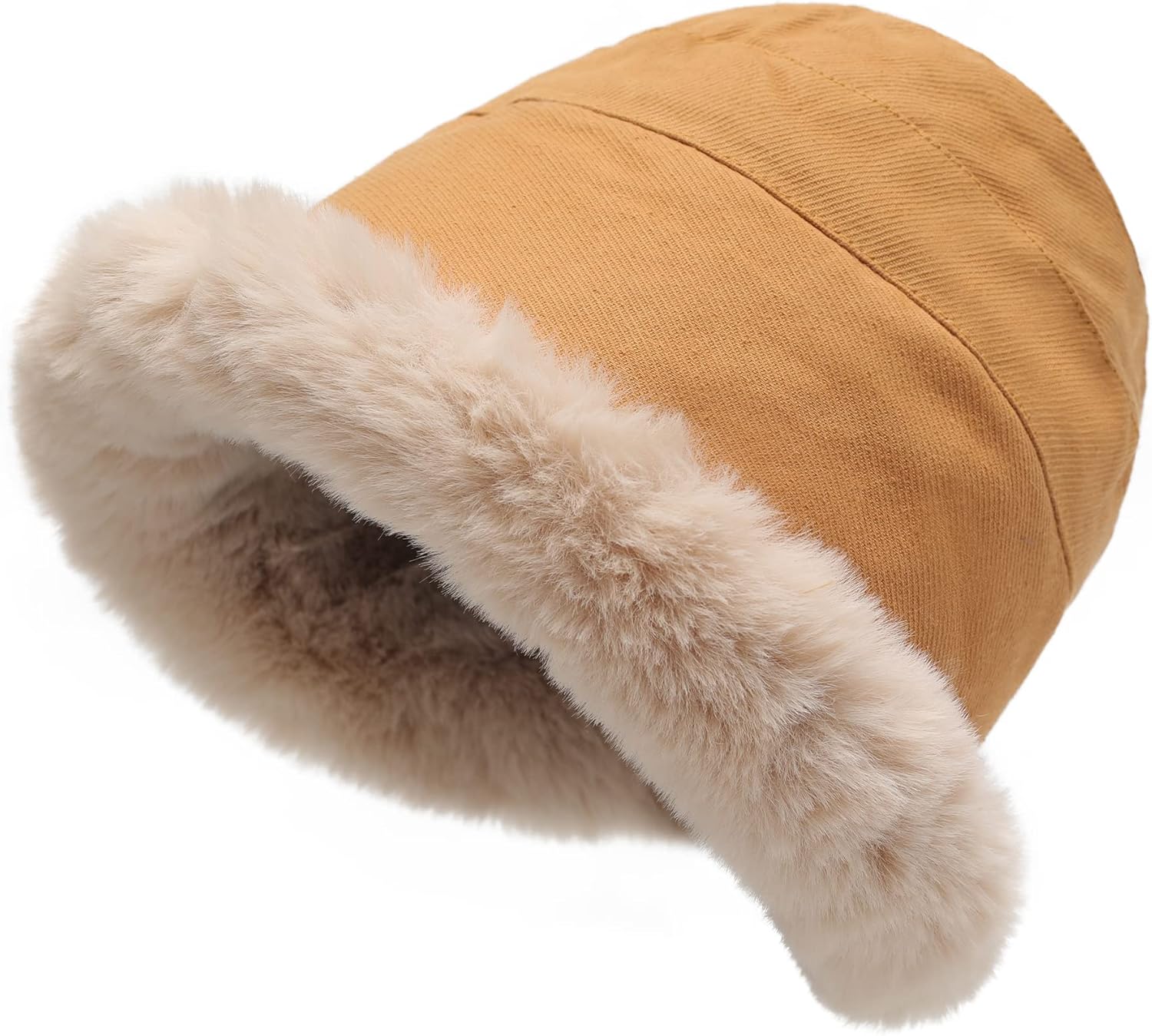 ZLYC Women Winter Furry Bucket Hat Rolled Brim Faux Fur Cloche Hat with Fleece Lining