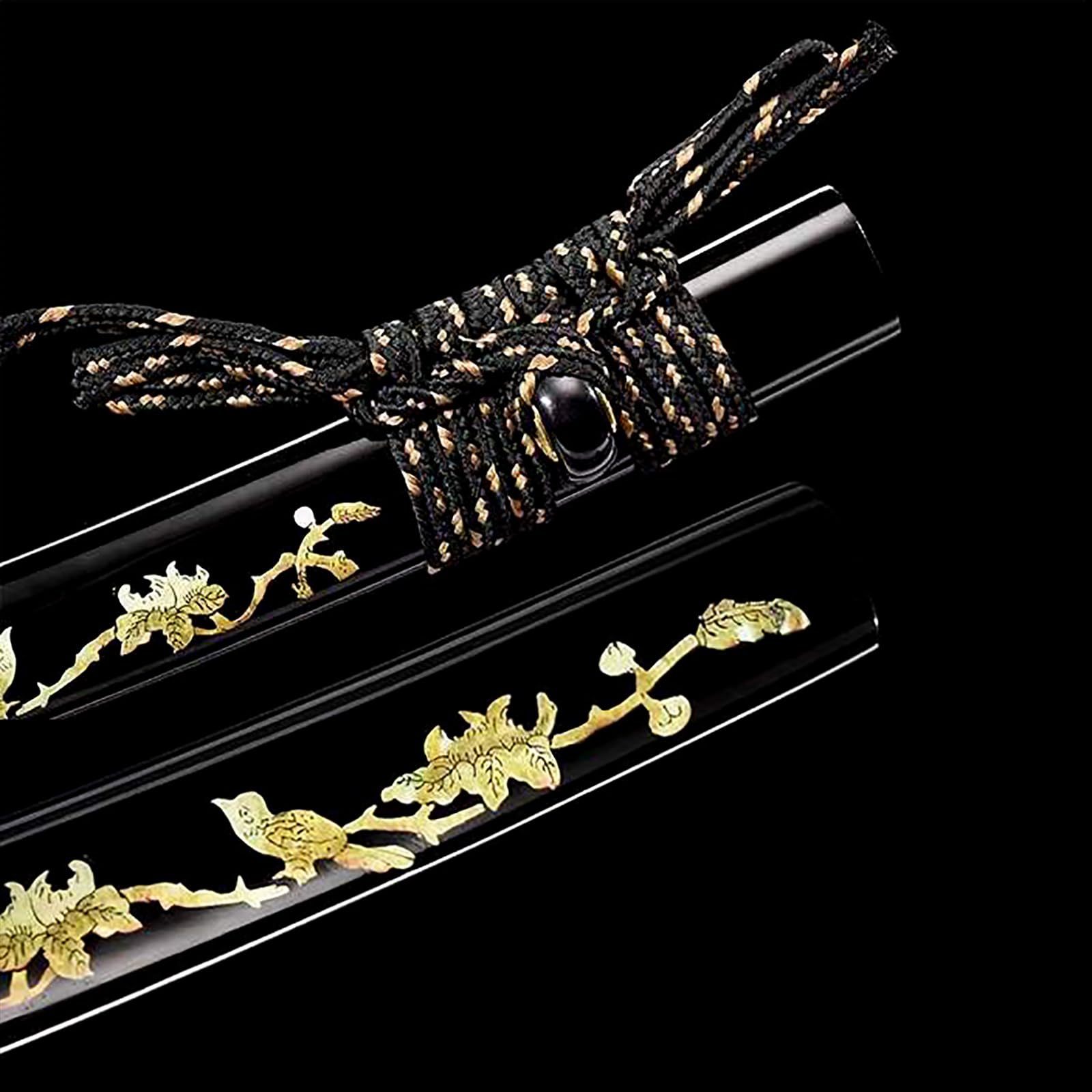 52,5cm handgefertigtes Wakizashi,Klinge aus T10-Stahl mit handgebranntem Wellenmuster,Scheide aus massivem Holz mit Lack,echtes Katana-Schwert für Geschenke,Sammlung,Spielen,Selbstverteidigung,Fitness