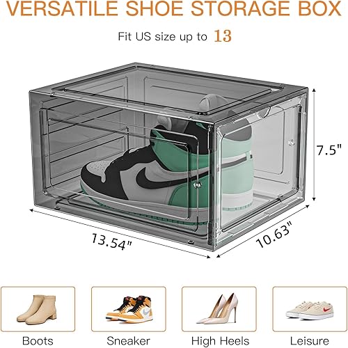Miniatura 6 de MSHOMELY Paquete de 9 cajas de almacenamiento transparentes apilables para zapatos, organizador de zapatos para armario, caja de zapatos frontal con