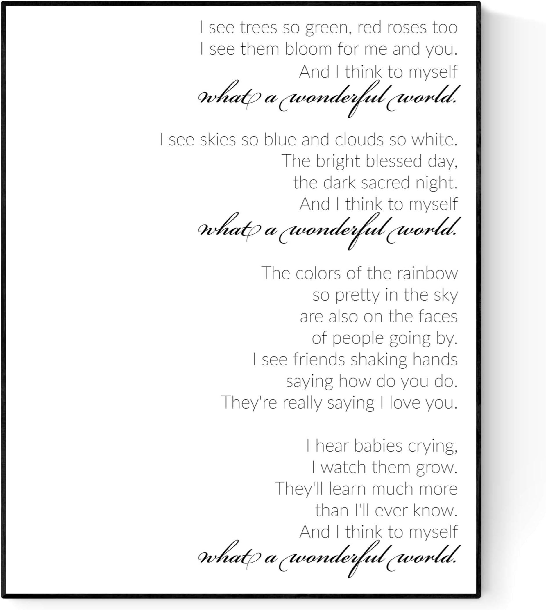 Louis Armstrong Lyrics Poster | What A Wonderful World | Music Art Print (16x20)