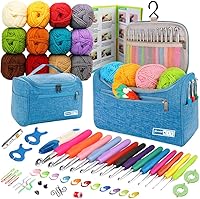 Vista 9 de Yarniss Kits de ganchillo para principiantes, kits de ganchillo todo en uno con hilo de ganchillo de 840 yardas, juego de ganchos de ganchillo Azul