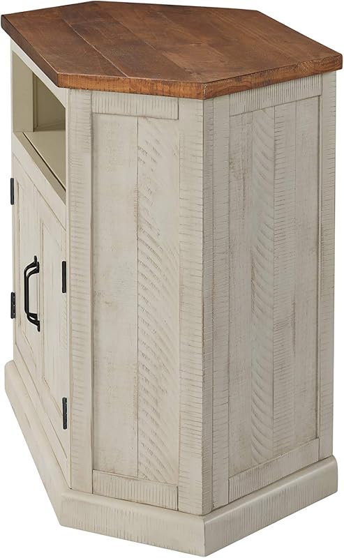 Martin Svensson Home Rustic Corner Solid Wood TV Stand, White and Honey image 7