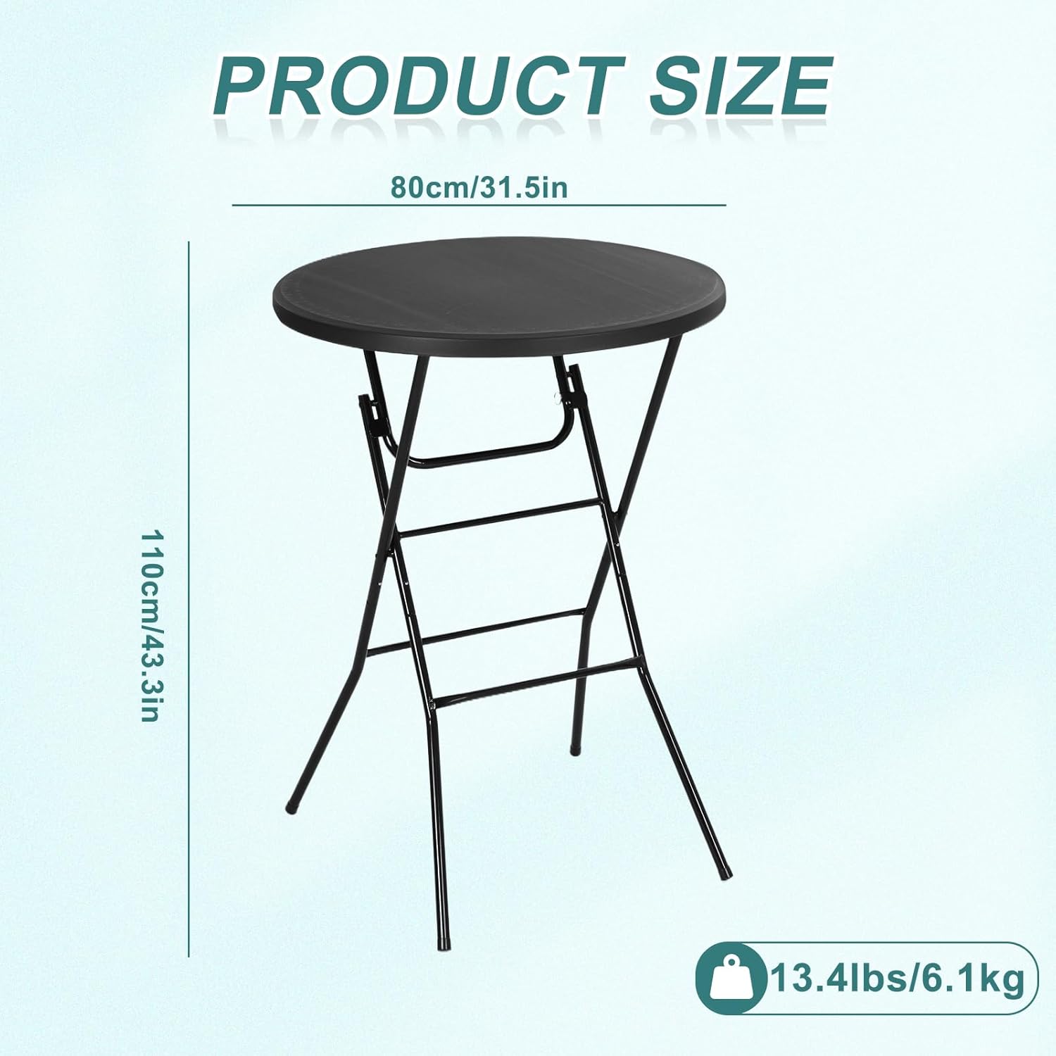Nice C Plastic High Top Round Table, Portable Cocktail Bar Table, 31.5" Folding Counter Height Tables, Waterproof Outdoor/Indoor Tables for Parties, Weddings, Camping, Backyard (Black, 1 Pack)