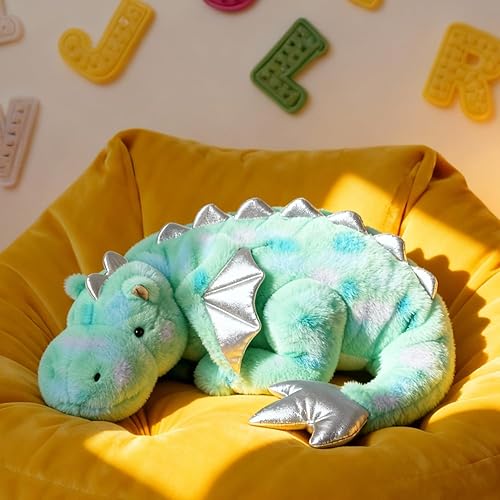 Miniatura 45 de ARELUX Peluche grande de dragón de 36 pulgadas, suave peluche de pterosaurio verde, almohada gigante de dinosaurio mullido con alas para amigos