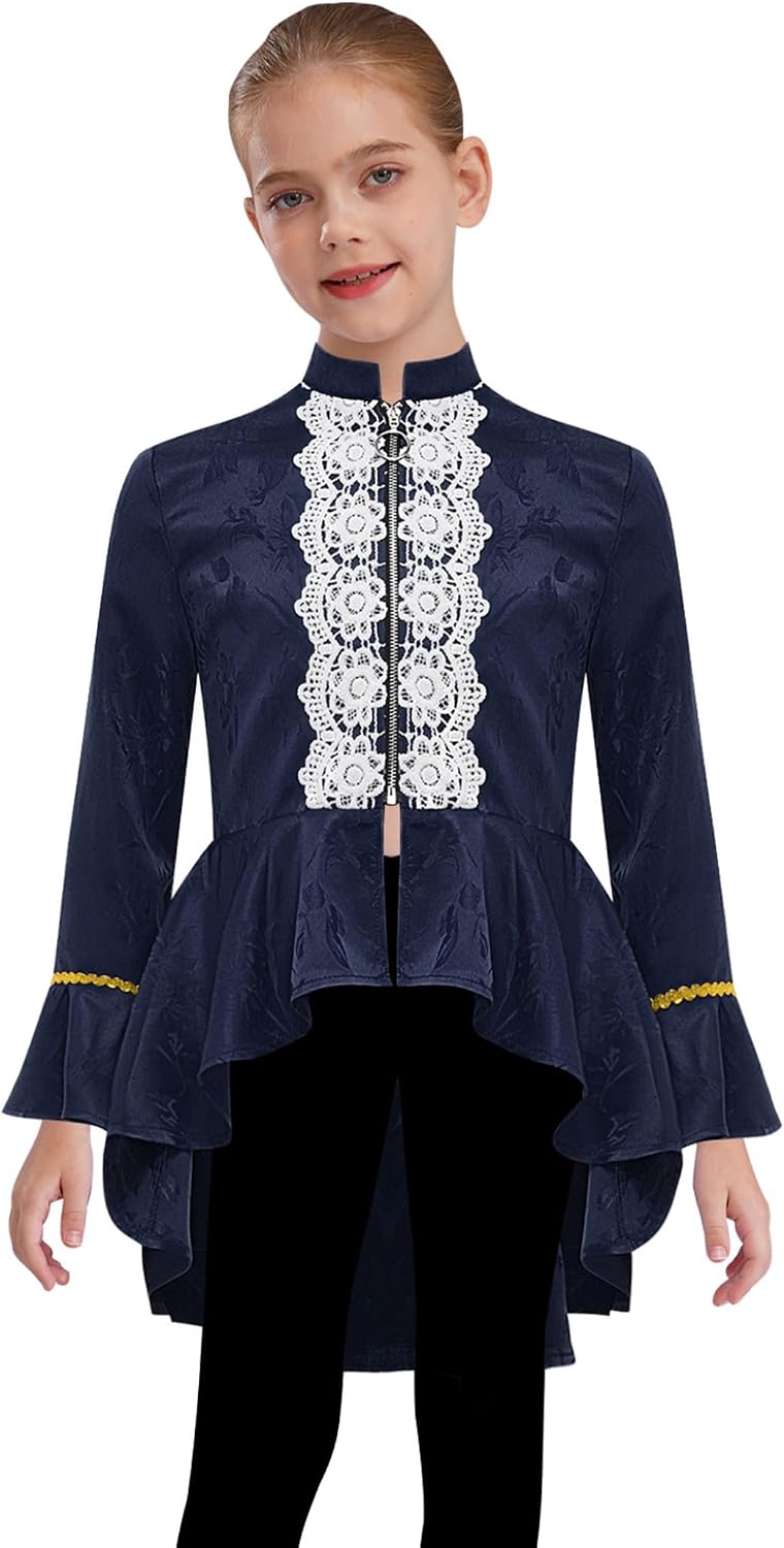 Sxiwei Kids Girls Renaissance Steampunk Long Sleeve Lace Flounce Tailcoat Medieval Retro Victorian Jacket Coat