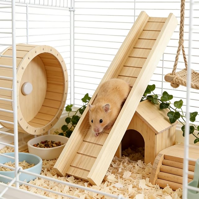 Foto 7 de 7 de THCTYRP Puente de escalada de madera para animales pequeños, 60 cm, con gancho para colgar