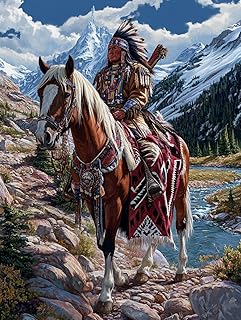 DIY Diamond Painting American Native Indian Horse 12x16 Inch, Full Round Drill Kits Mosaic Art for Adults Relax & Home Wall Decor Festival Gift 1566