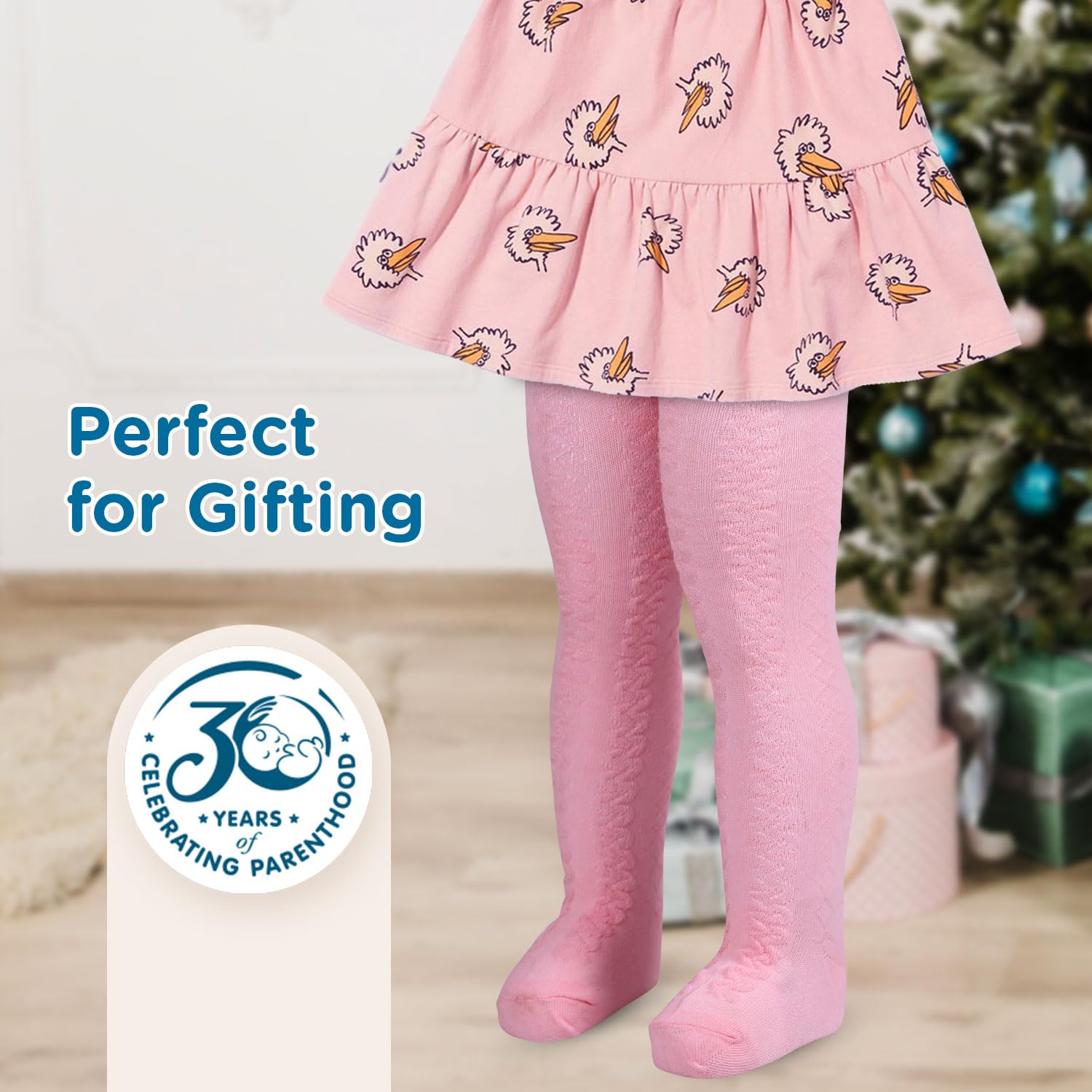 Mee Mee Baby Stockings | Unisex Lights | Full Length | 100% Cotton |Stretchable| Snug Fit |Unisex Stockings | Pk of 2-BLACK_PINK (3-4 YRS) - Image 2 thumbnail