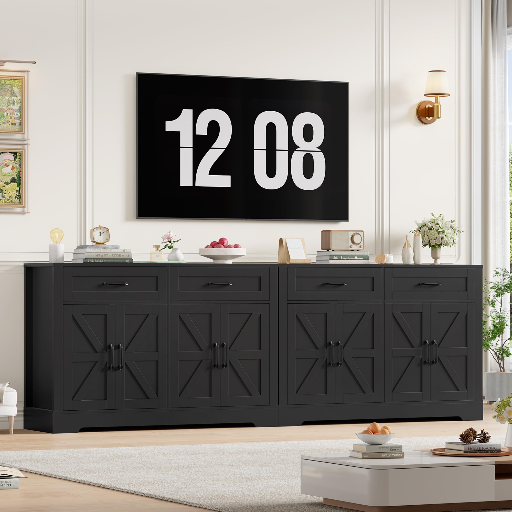 HOCSOK Sideboard Küchenbuffet mit Arbeitsplatten, küchenschrank 2 Schubladen und 4 Türen für Küche,Wohnzimmer, Flur und Esszimmer