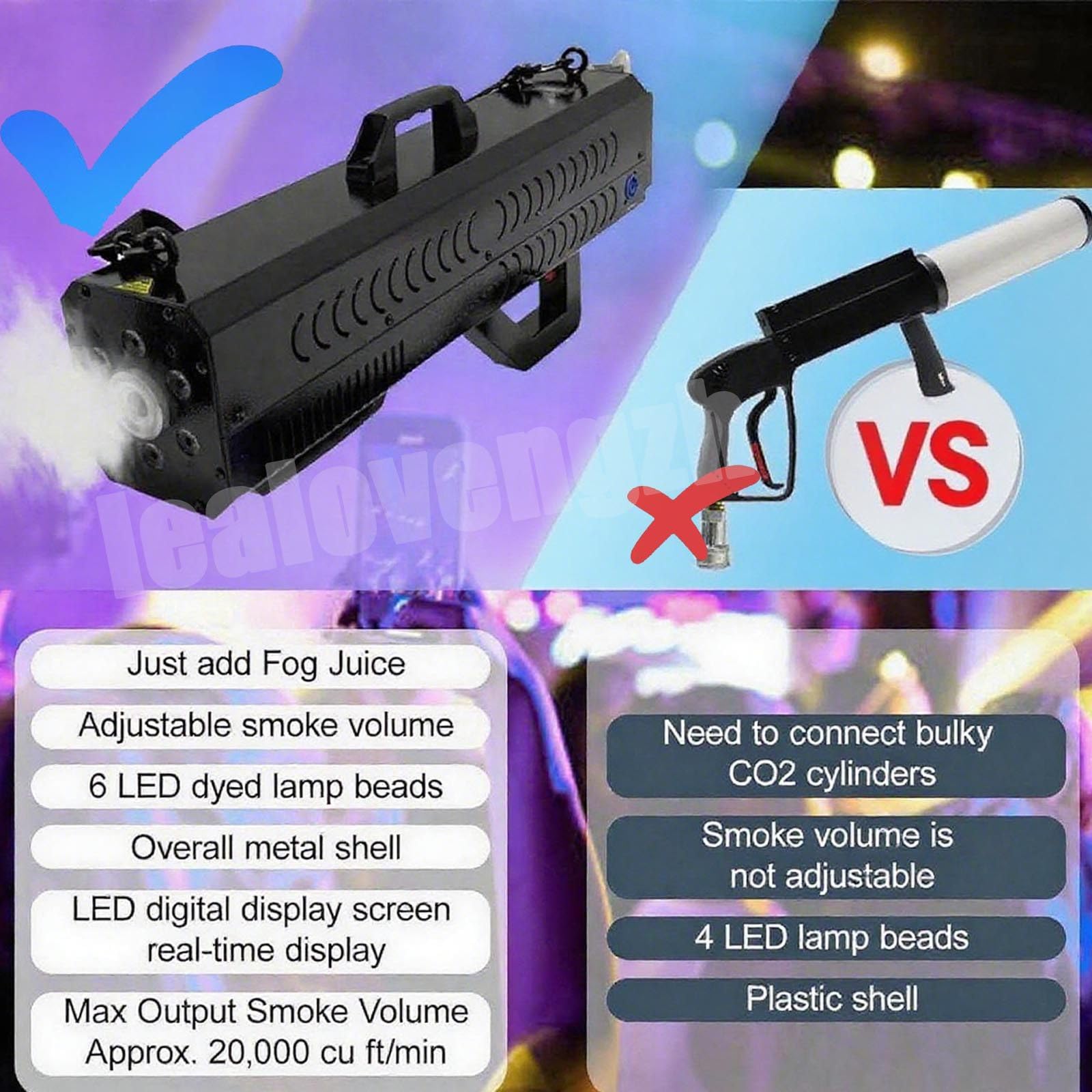 Pistola Fumogena per Feste,Macchina del Fumo da 1500 W con Luci A LED, Attrezzatura per Effetti Scenici per Palcoscenici da Dj, Feste, Matrimoni, Eventi Speciali, Festival Musicali Blue