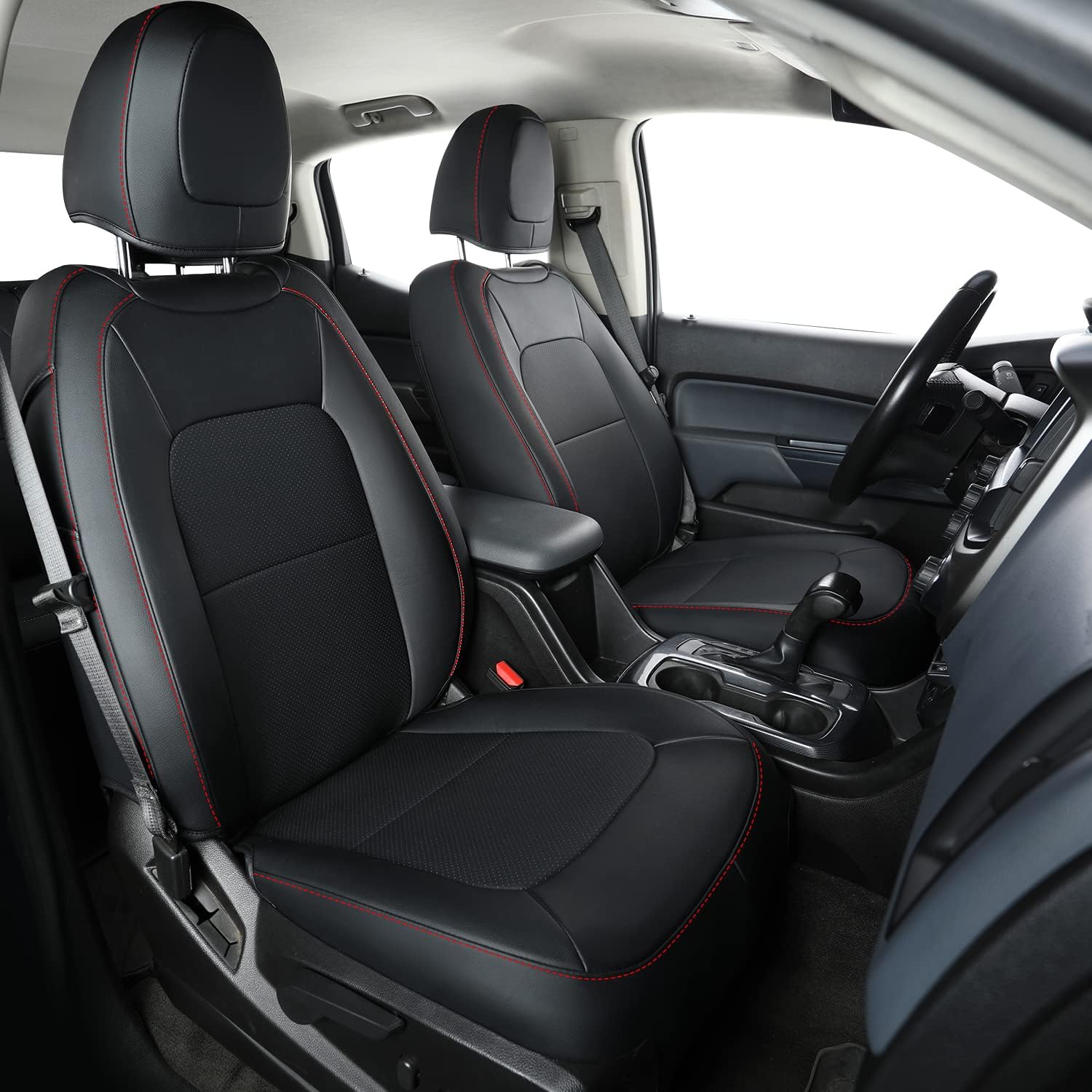 LUCKYMAN CLUB 2 Front Chevy Colorado Seat Covers, fit for 2015-2022 Colorado Crew Cab Z71 LT ZR2 Work Truck with Faux Leather (Black&Red 2 pcs) (2015-2022) Font Only Black&Red