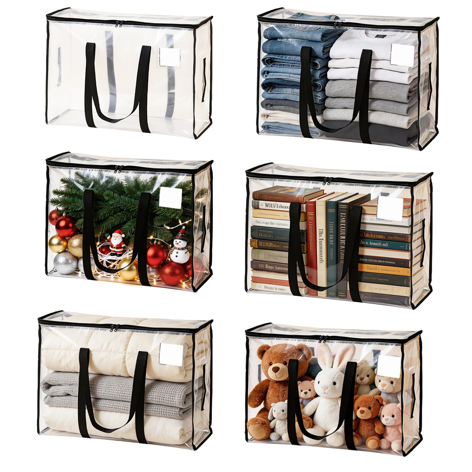 Sac de rangement transparent contre la poussière lot de 6 conteneurs 95L