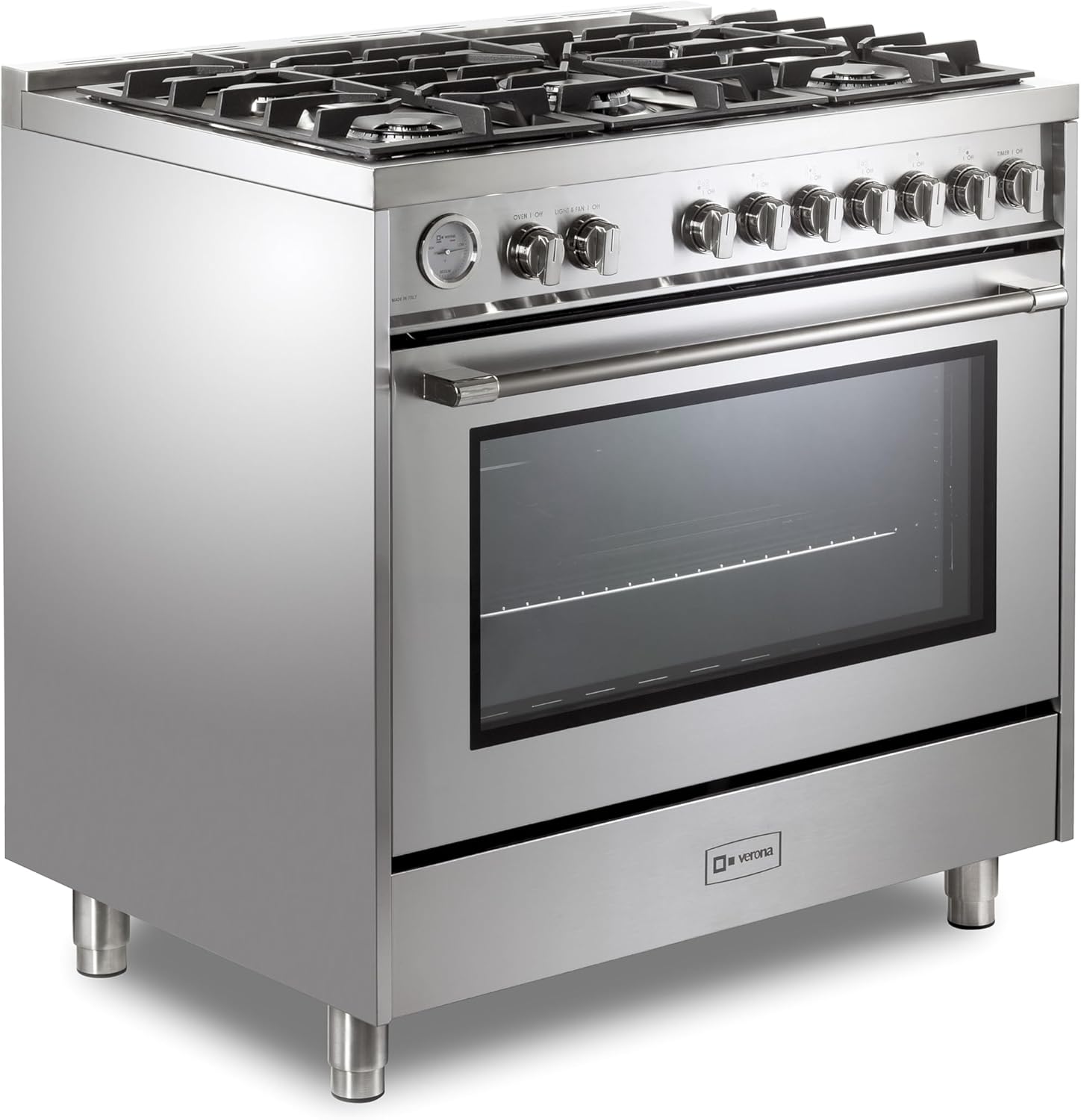 Verona VPRFSGG365SS 36 inch Prima Series Freestanding Gas Range with 5 Sealed Burners, 5 cu. ft. Oven Capacity, Temperature Gauge in Stainless Steel