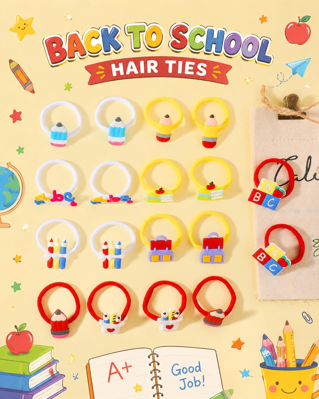 jollybows 18 PCS Back to School Baby Hair Ties 1.8″ Colorful Elastics Ties image 3