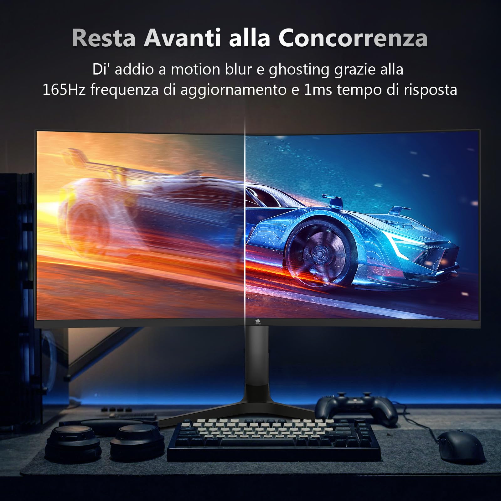 Z-Edge Monitor Gaming Curvo 34'', 3440x1440, 165Hz, 1ms MPRT, Altezza & Inclinazione Regolabili, Schermo Ultra Ampio 21:9 con DP Cavo, FreeSync, 1500R VA, 2*HDMI2.0 & 2*DP1.4, RGB, VESA 100 * 100mm