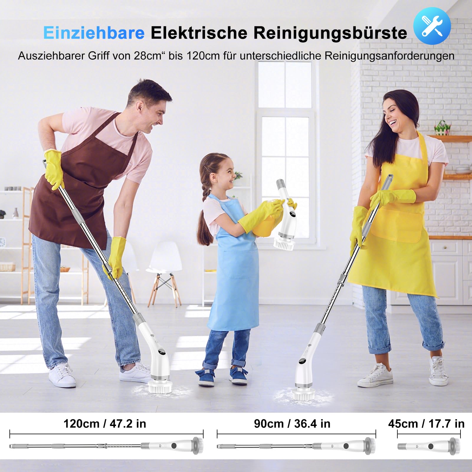 Electric Cleaning Brush, 7-in-1 Cleaning Brush with Adjustable Handle - Image 4