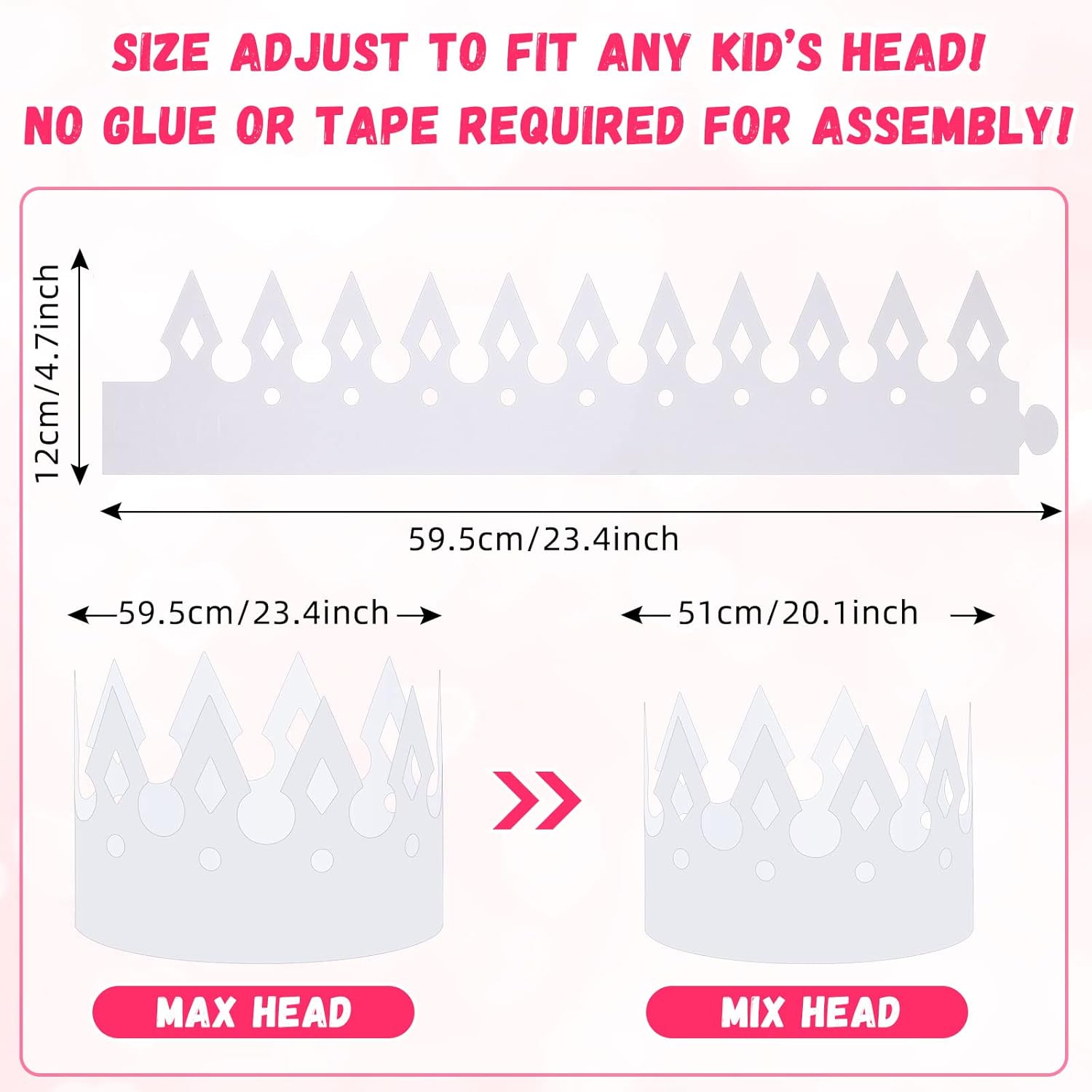 Crtiin 200 Pcs White Paper Crowns DIY Birthday Party Crowns for Kids, Birthday Party Hats Decorations Baby Shower Party Supplies (Classic Style)