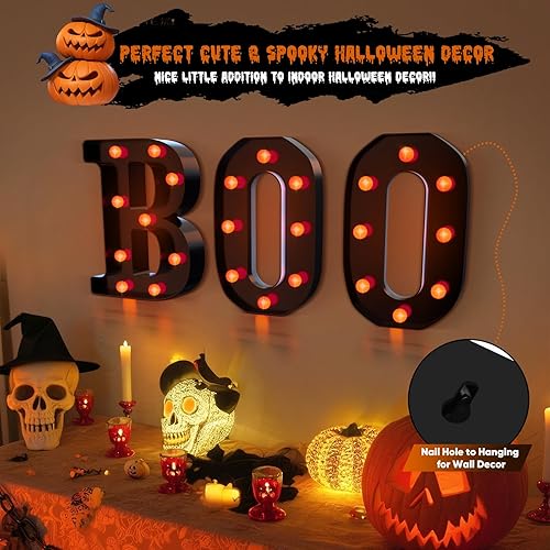 Miniatura 5 de Decoración de Halloween, 3 letras de marquesina con luz LED, bonitas decoraciones de otoño de Halloween para fiesta, mesa, chimenea, cocina, baño,