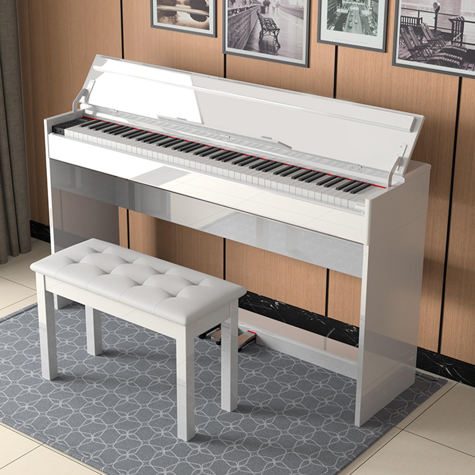 Piano digital Piano eléctrico con acción de martillo ponderado de 88 teclas Piano con cubierta, triple pedal, banco, conexión MIDI USB for adolescentes adultos principiantes profesionales (Color : Wh