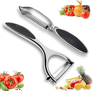 2Pcs Vegetable Peelers for Kitchen, Y-Shaped Peeler for Potato, Veggie, Apple, Carrot, Fruit, with Ergonomic Non-Slip Handle, Good Grip & Durable, Sharp Flat Blade and Jagged Blade