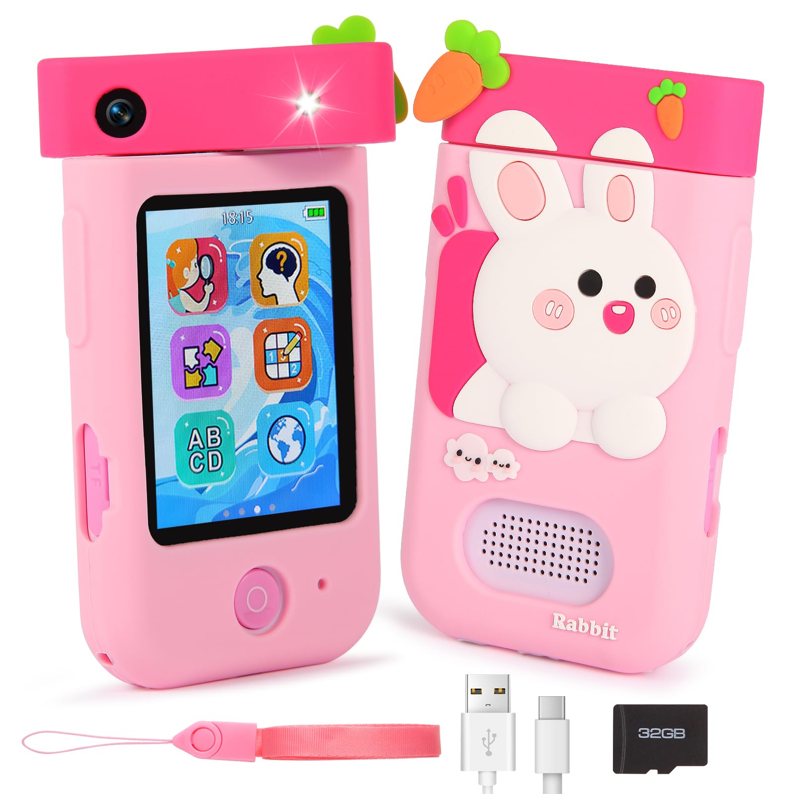Telefono Per Bambini, ZUEOKAI Macchina Fotografica Bambini Touchscreen, 180° Obiettivo, Video 1080P con Custodia Silicone, Regali di Natale e Compleanno per Bambini, Regalo Bambina 3 4 5 6 7 8 Anni