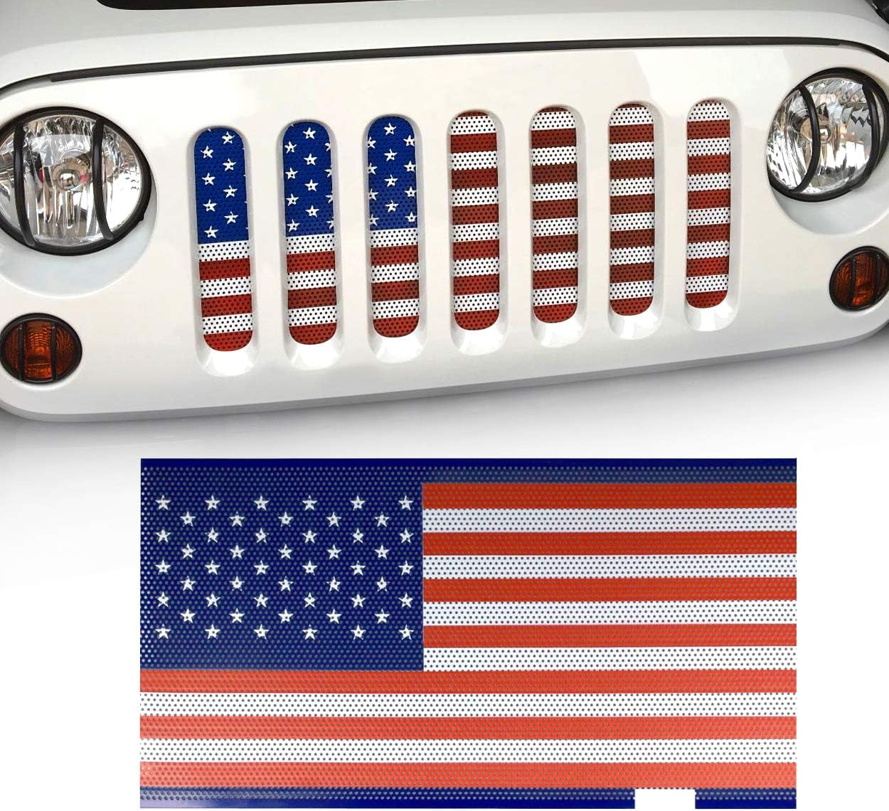 allinoneparts Grill Mesh Inserts American Flag Steel Mesh Grille Grid Inserts for 2007-2018 Jeep Wrangler JK JKU