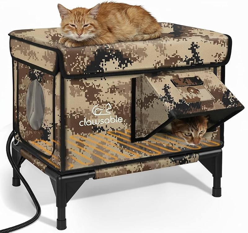 Casa Aquecida para Gatos com Isolamento e Porta de Escape rolimate Desert Camouflage 33,02 x 43,18 x 46,99 cm