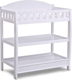 Delta Children White Infant Changing Table with Pad - Sturdy Wood, Safety Rails, Spacious Storage