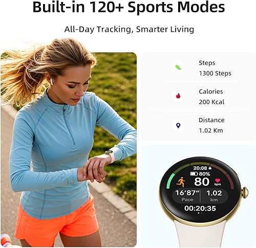 Vista 6 de Parsonver AMOLED Smart Watch for Women Men, Always-On Display Fitness Tracker, Answer/Make Calls, 2 Quick-Release Bands, Heart Rate, Sleep Monitor