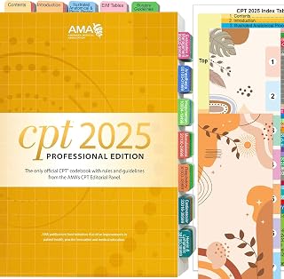 Index Tabs for CPT 2025 Professional Edition, CPT Book Tabs, Laminated, Color-Coded, Easy Installation, with Page Numbers and Alignment Guide & Bookmark (Book not Included)