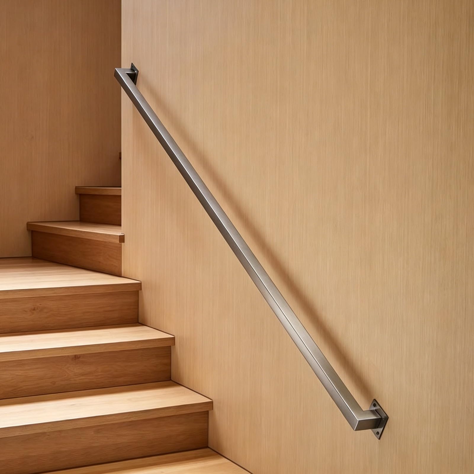 Stainless Steel Stair Handrail - Silver Wall Mounted Square Pipe Hand Rails Kit - 1m 1.5m 2.8m 2.5m 3.9m 4.5m 6m Grab Bar Easy to Install for Outdoor Indoor Stairs Porch Deck(20ft/6m)